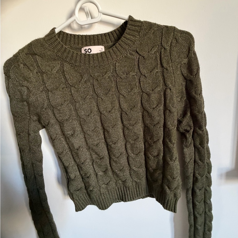 SO Women's Green Cable Knit Sweater